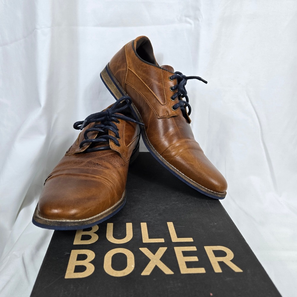 Bullboxer Mens Cognac Tan Tiquos Leather Burnished Finish Derby‎ Dress Shoes 12M